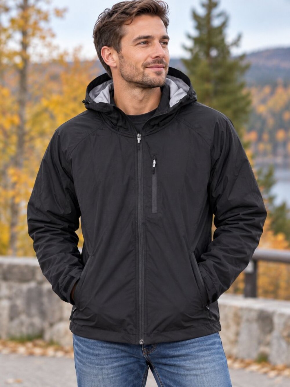 Mens 32 Degrees Black Hooded Windbreaker Jacket - XXL